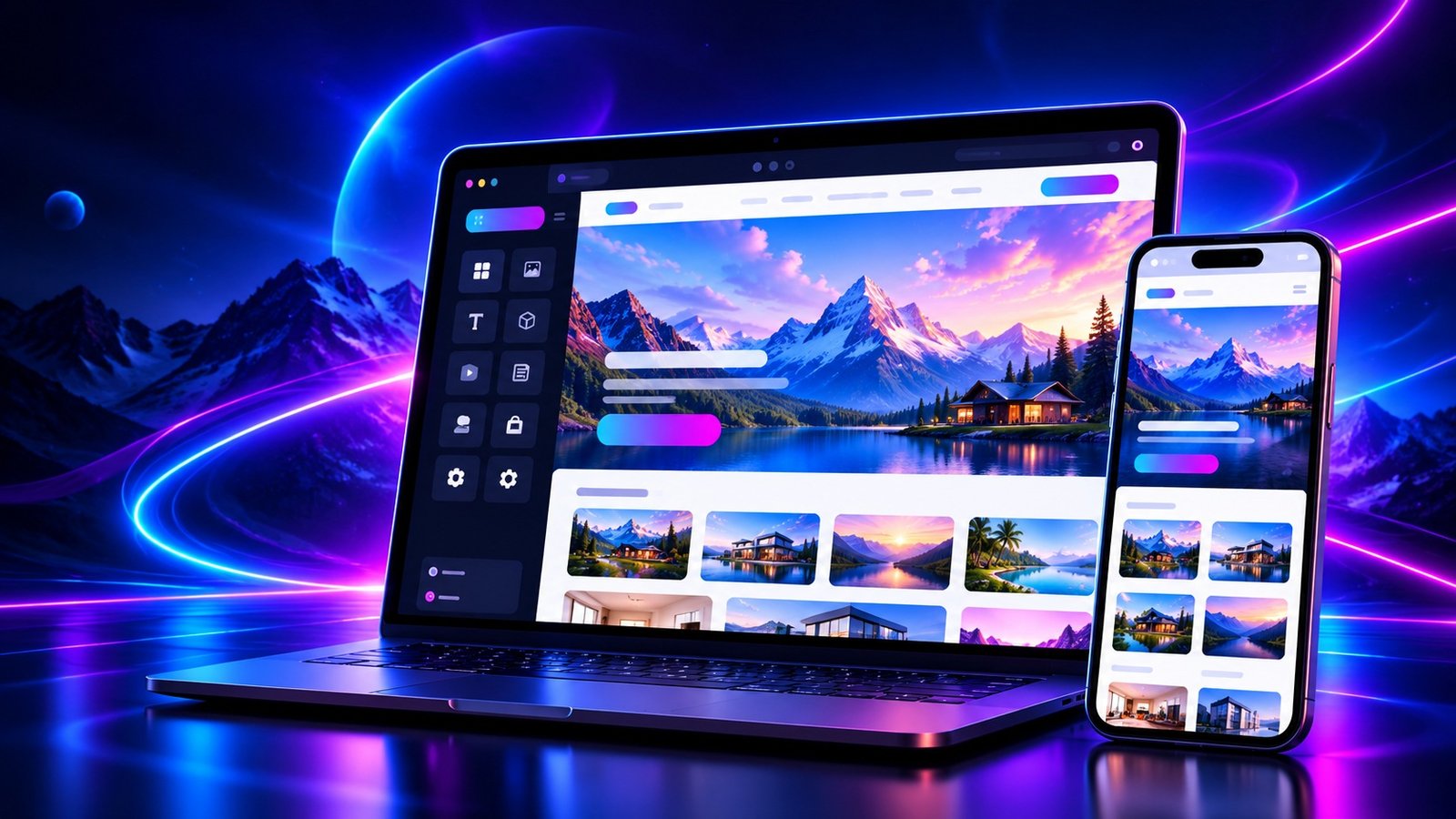 CP Builder website builder shown on laptop and mobile devices